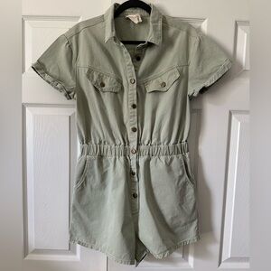 Style Rack Sage Green Button-Up Romper, Utility Style, 100% Cotton, Large